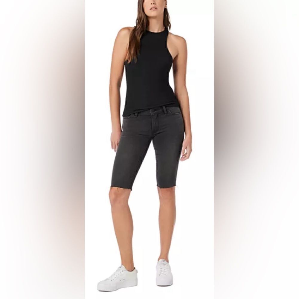 Hudson Amelia Bermuda shorts in black denim with raw hem.  29